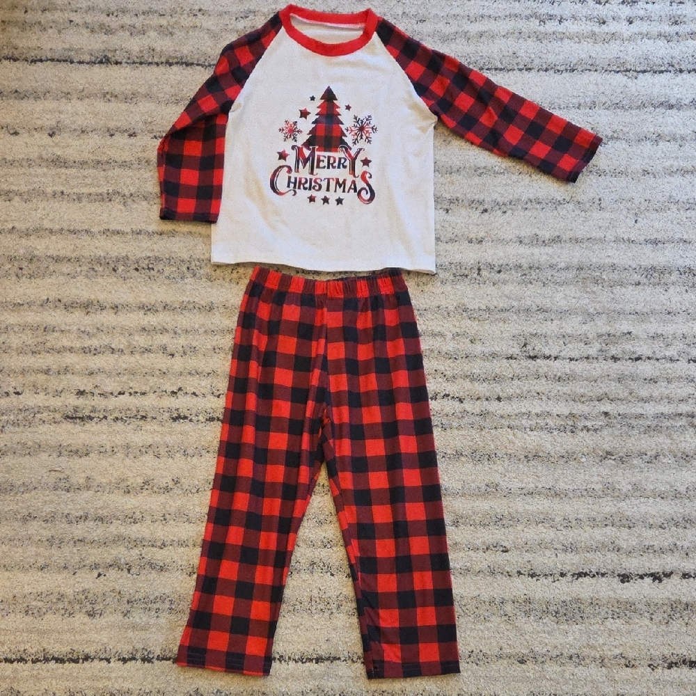 Festive Red and Black Plaid Kids Pajama Set